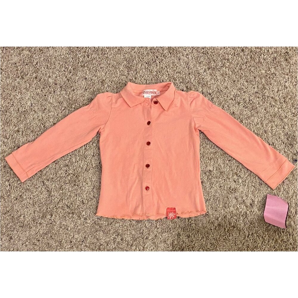 Clayeux, France Peach Long Sleeves Girls Blouse Top w/Collar NEW sz 6‎ Y2K